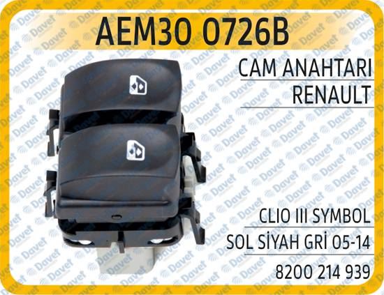 AEM 300726B Cam Anahtari Renault Clio Iii Symbol Sol Siyah Gri